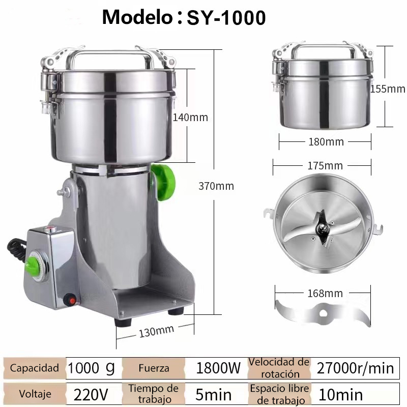 Molinillo de Café de Alta Velocidad Eléctrico Multifuncional de Grano Seco de Acero Inoxidable Tipo Columpio