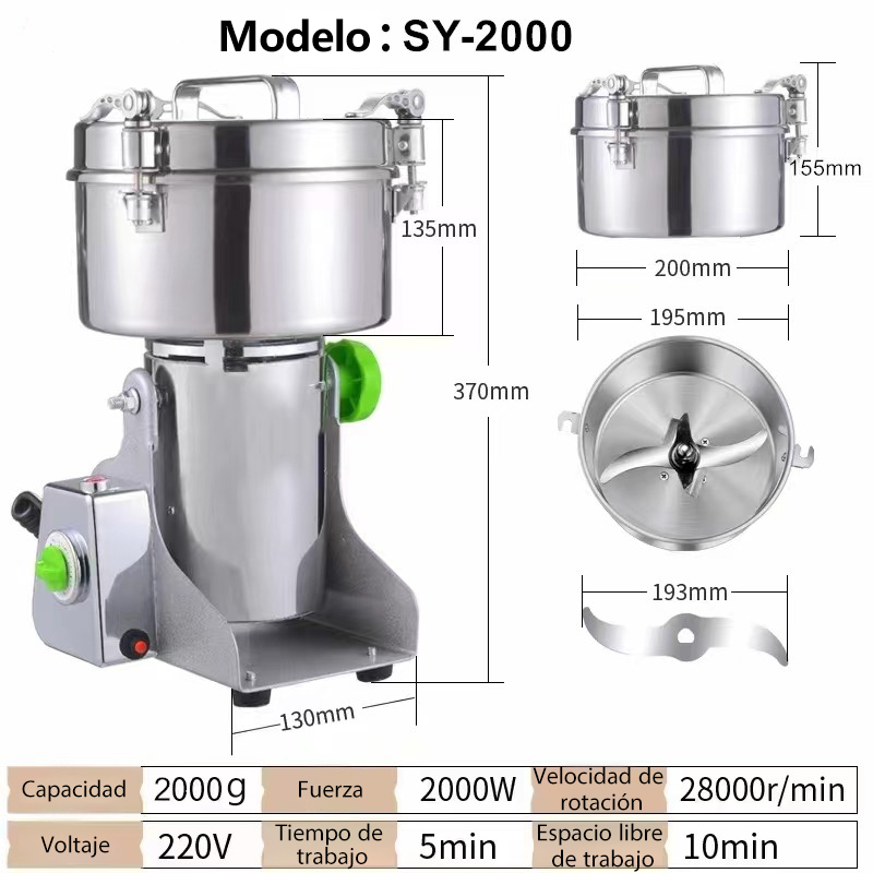 Molinillo de Café de Alta Velocidad Eléctrico Multifuncional de Grano Seco de Acero Inoxidable Tipo Columpio